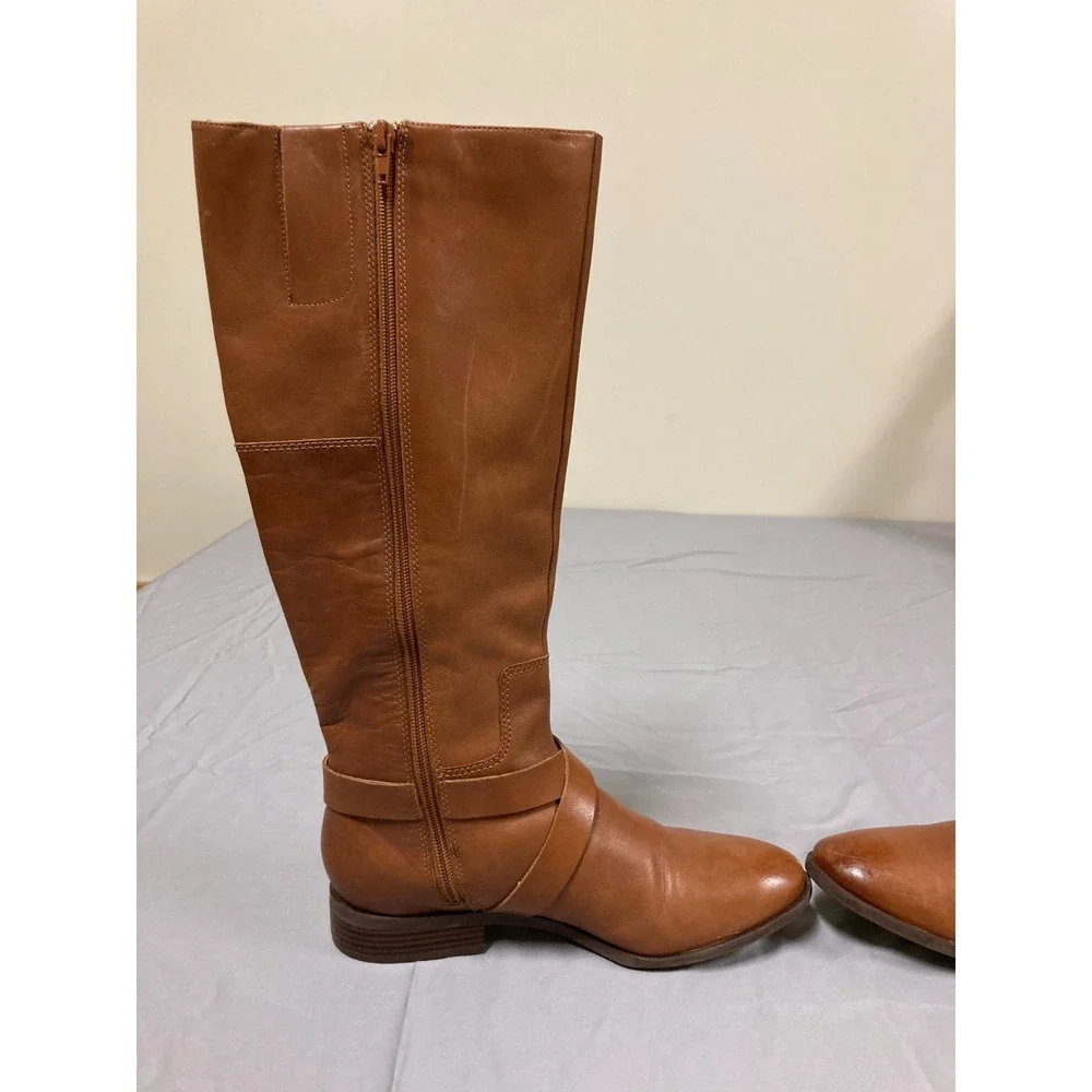 Nine West Blogger Leather Knee-High Riding Boots Women's Brown Side-Zip - 8M‎